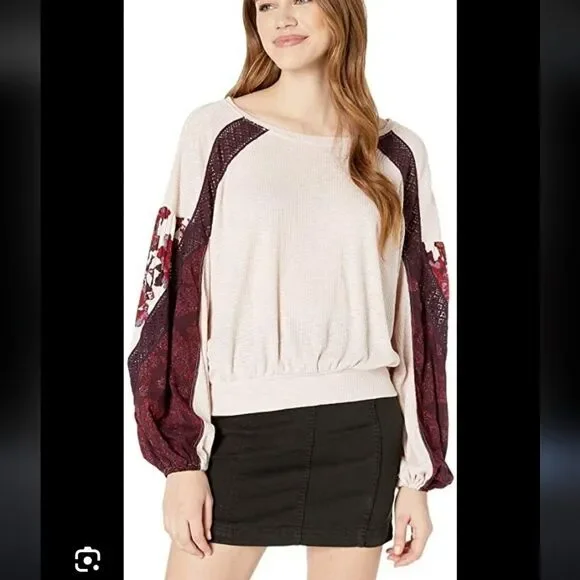 Free People Rose Pink Sweater with Floral Sleeves - Picture 11 of 13